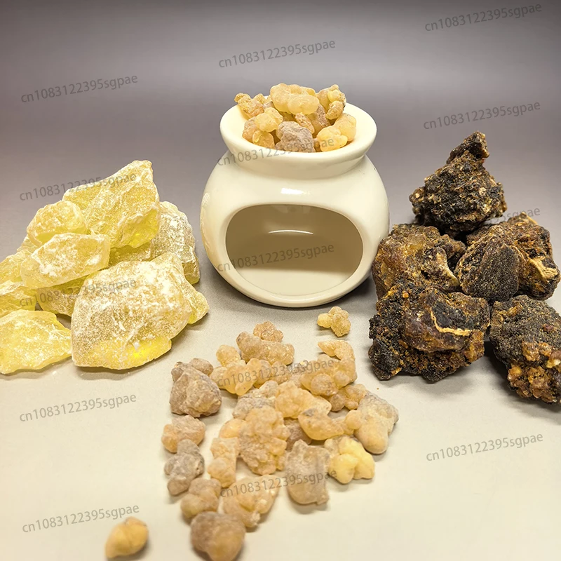 Pacote de Incenso de Resina Natural Premium 300g: 100g de Olíbano e 100g de Mirra para Alívio do Estresse, e 100g de Resina de Pinheiro, 100% Puro