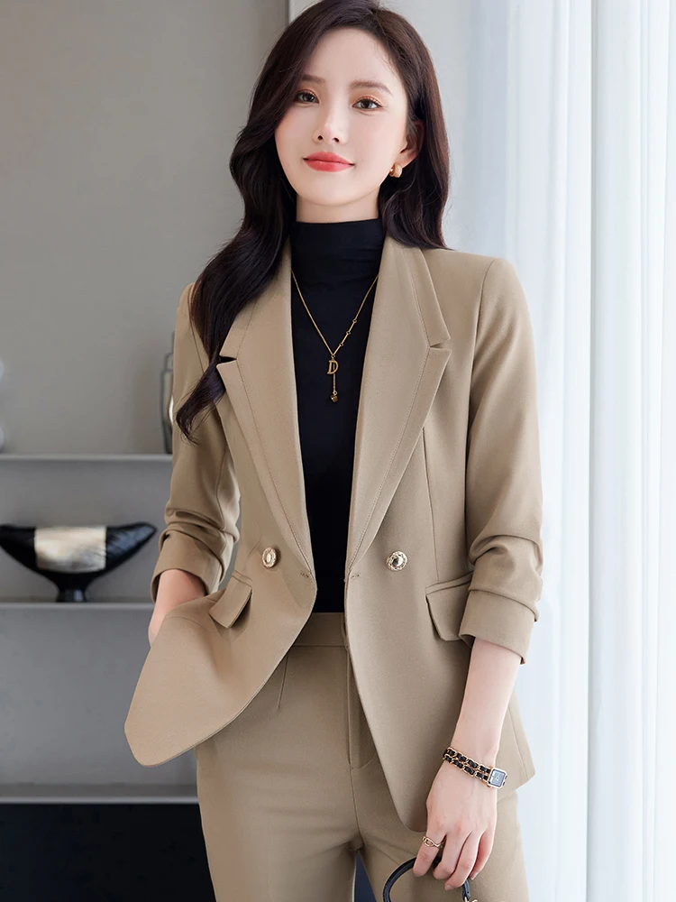 Fashion Professional Women\'s new autumn and winter high-quality long-sleeved suits and trouser suits show elegant temperament