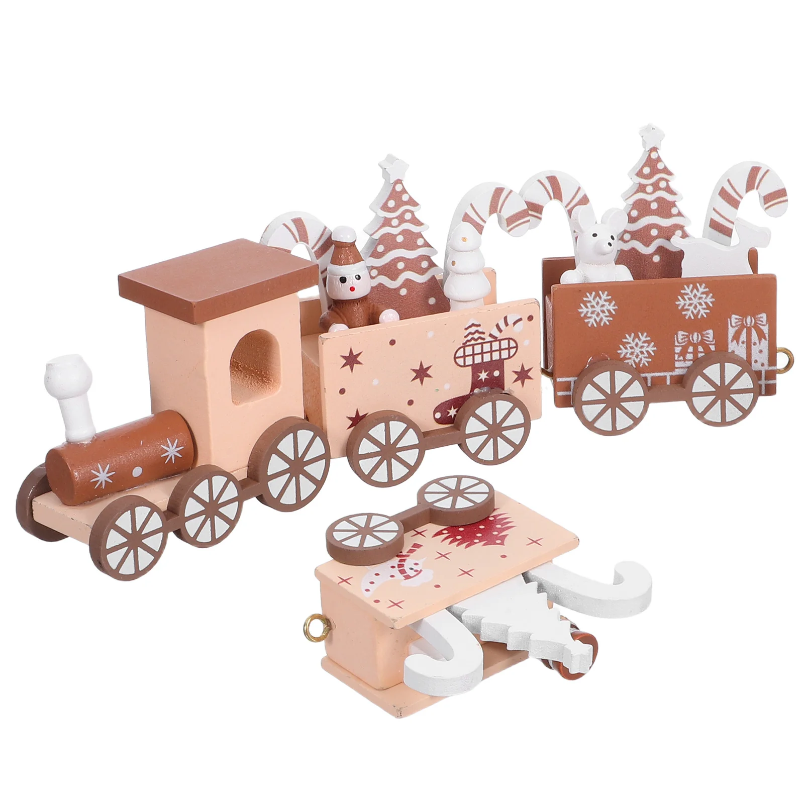 

1 set 1 Set Mini Christmas Train Wooden Xmas Table Top Ornament Snowman Figurines Holiday Home Decor Mantel Shelf Desktop Party