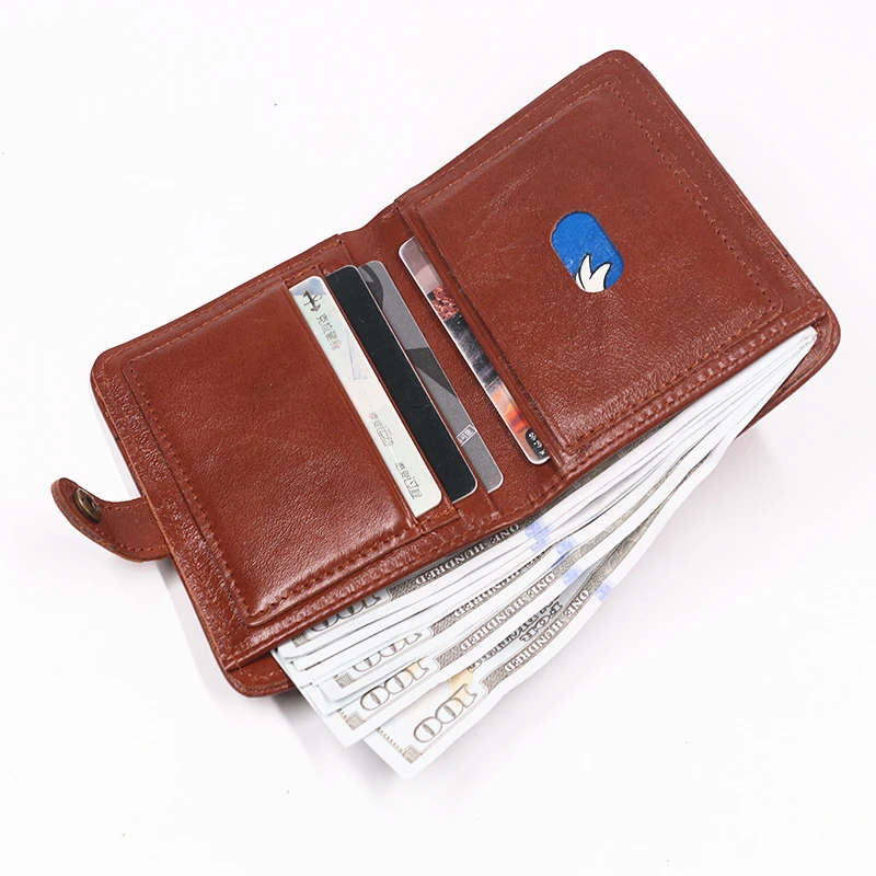 

Кошелек из натуральной кожи для мужчин, винтажный кошелек из натуральной яловой кожи, морщинистый, короткий, двойной, тонкий, с застежкой, мужские кошельки, кошелек, держатель для кредитных карт