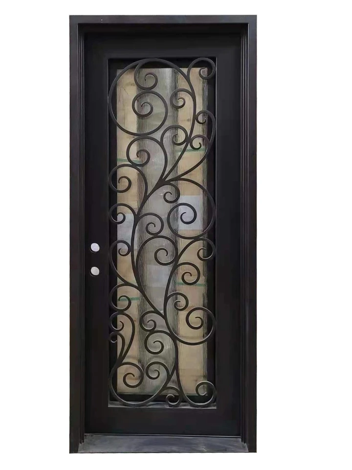 High Quality Iron Entrance Door Wrought Iron Glass Doors Iron Single Door Design