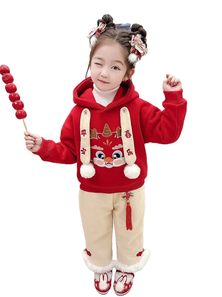 

New Year's Eve Costume For Girls, Winter Dress With Added Velvet And Thickened Children's Chinese Style Baby One Year Dress,