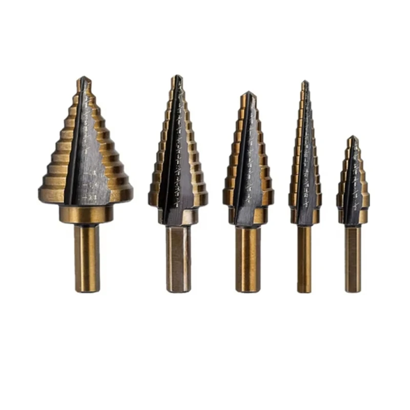 

5Pcs HSS 4241 Cobalt Step Drill Bit Set Metal Drilling Hole Tools, Cone Drill Bits For Metal Iron Aluminum Copper Steel
