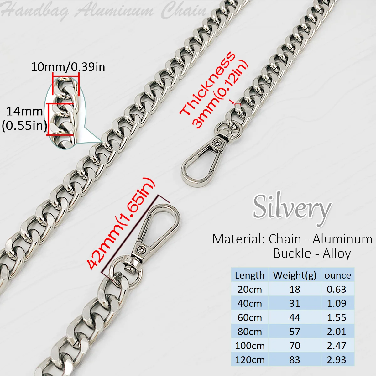 Metall-Aluminium-Taschenkette, Ersatzteile, Zubehör für handgewebte Schulterhandtasche, DIY handgefertigte abnehmbare Träger – Detail 3