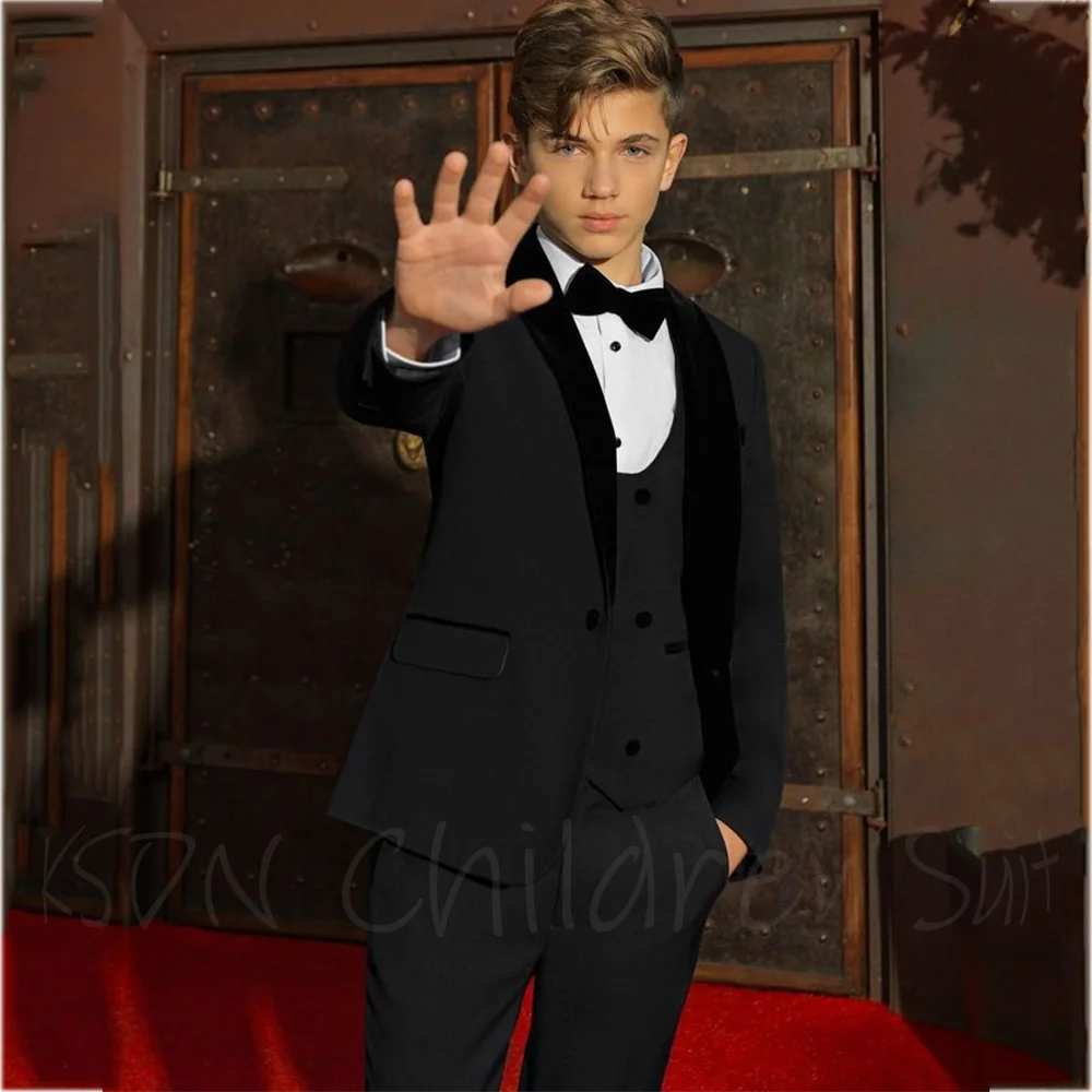 

Elegant Shawl Lapel Boy's Suits Handsome Gentleman Unique Design Single Button Slim Fit Children Clothing Wedding Set 3 Piece