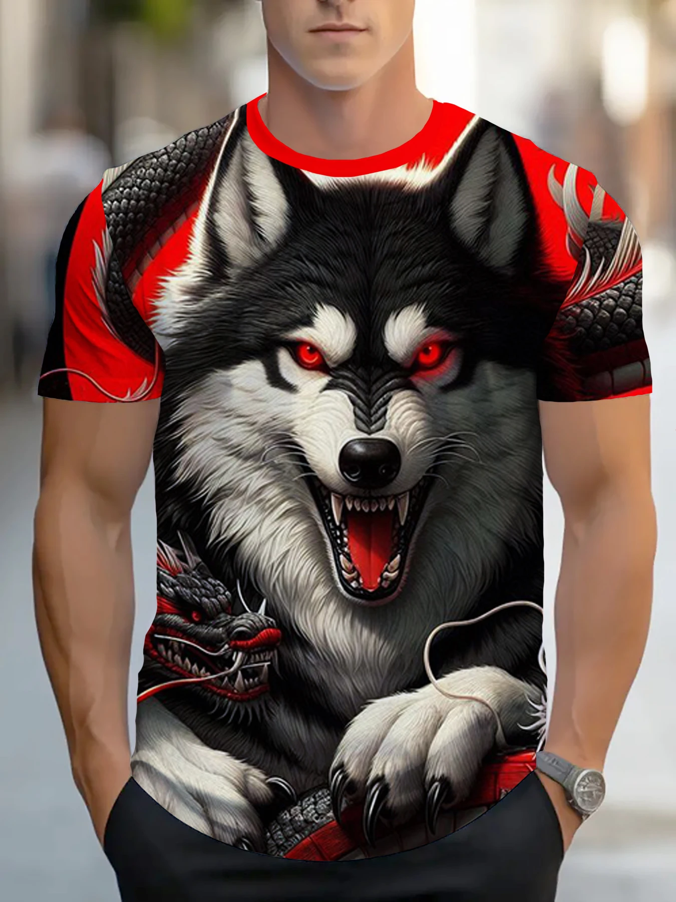 Men's 3D Printed Wolf Dragon T-Shirt Design Comfort Short Sleeve for Casual Streetwear T shirt Men Women's Shirts Kids Tshirt