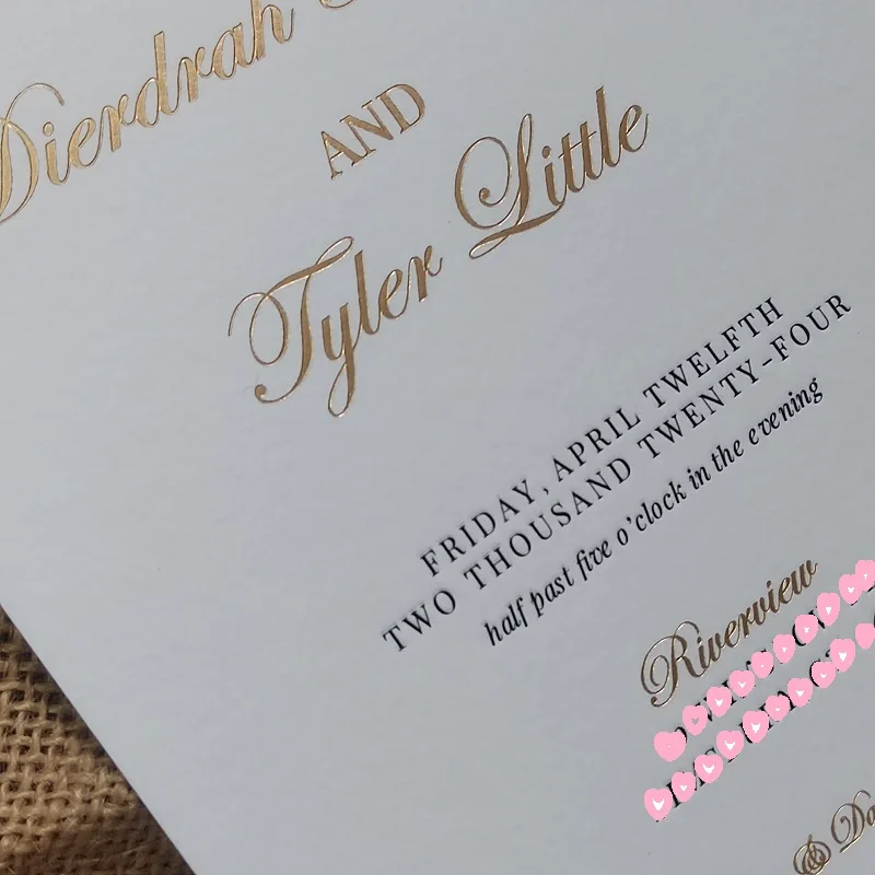 Custom Letterpress Wedding Invitation Card, Detail Card, Gold Foil and Black Letterpress, Thick, Simple Chic Invites, 600gsm