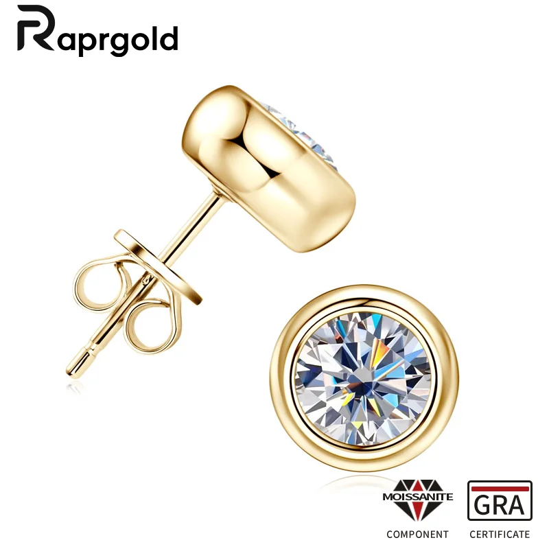 RAPRGOLD Okrągły Moissanite Wykwintny kolczyk sztyft dla kobiet S925 Srebrne kolczyki do przekłuwania Drobna biżuteria Prezenty Pendientes