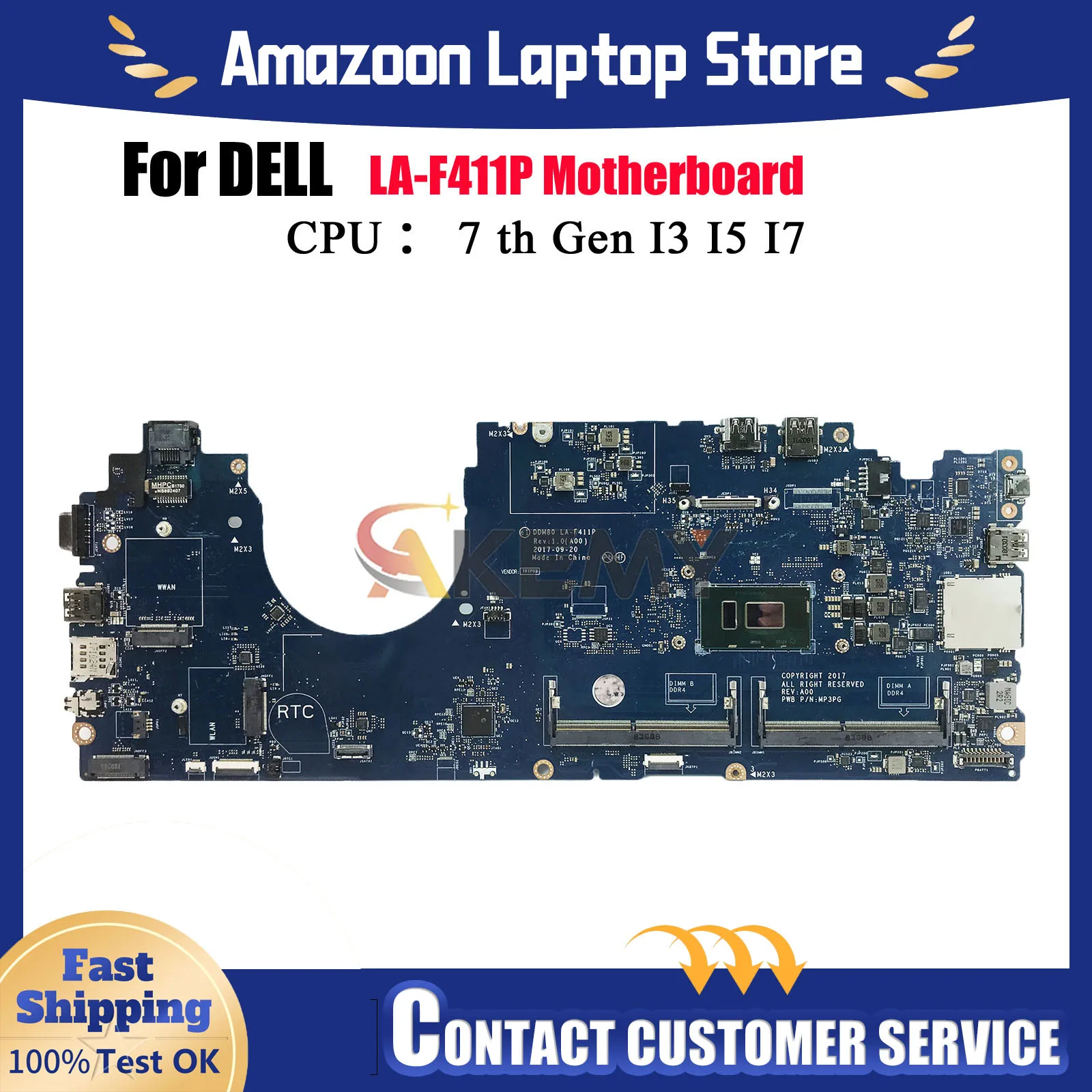 

LA-F411P For Dell Latitude 15 5590 Notebook Mainboard I3 I5 I7 7th 8th CPU 0CJWKW 0PTD05 0VJF9H 0VT64T 04J840 0FJGHG Tested OK