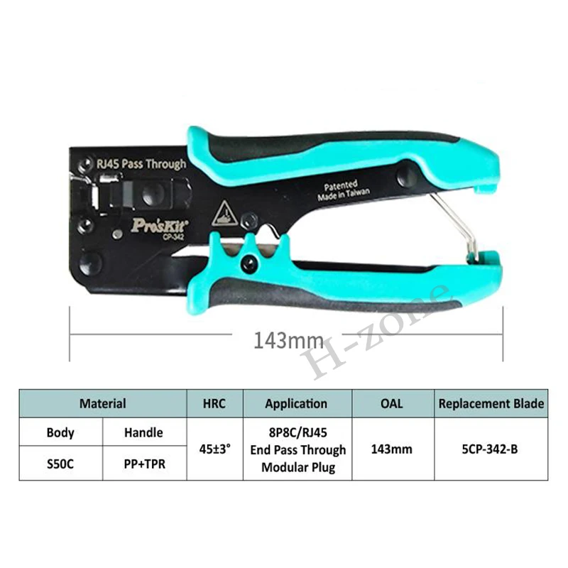 Pro\'skit CP-342 End Pass Through Mini Crimper Pliers 8P8C RJ45 Perforated Crystal Head Crimp Tool 4in1 Ethernet LAN Stripper