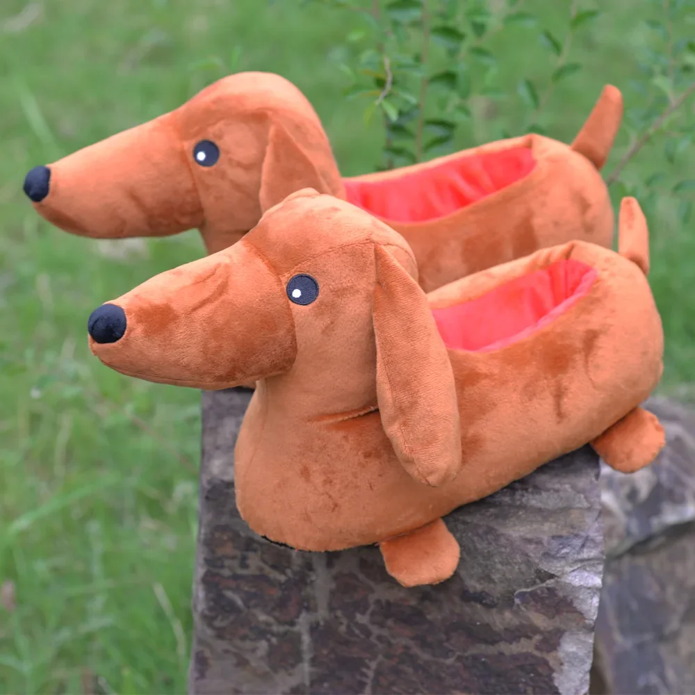 TreasuringU Dachshund Slippers Cartoon Weiner Dog Non-Slip Fuzzy Shoes Funny Animals House Slippers Christmas Birthday Gift