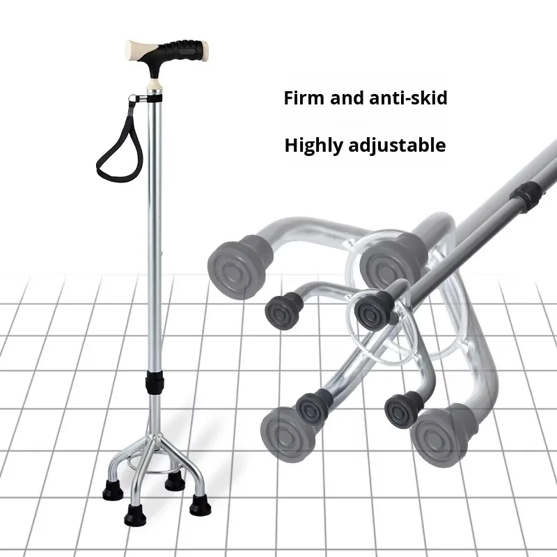 

Регулируемые по высоте четырехногие костыли из алюминиевого сплава, утолщенные прогулочные пособия для пожилых людей с ограниченными возможностями, прогулочные палочки для особых ухода