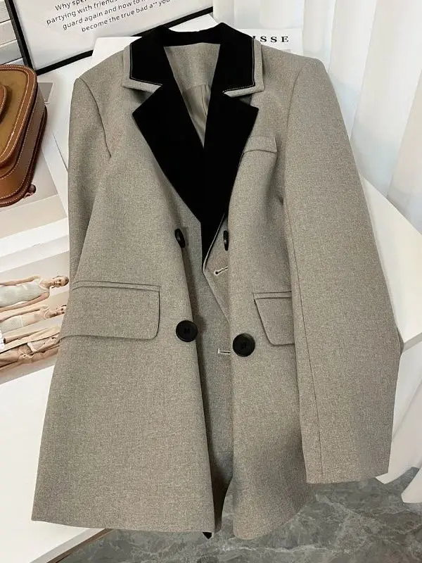 

plus Size 300 Pounds Korean Style Patchwork Suit Collar Jacket Women's Fashion Autumn Winter High End Slimming Small Western ...