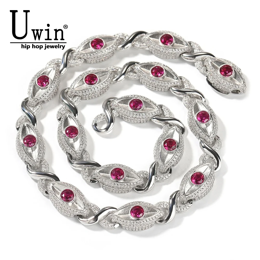 Uwin 13mm Unlimited Chain Red Eyes Full Paved Iced Out  Bling Cubic Zirconia Necklace Charm HipHop Jewelry Women Accessories