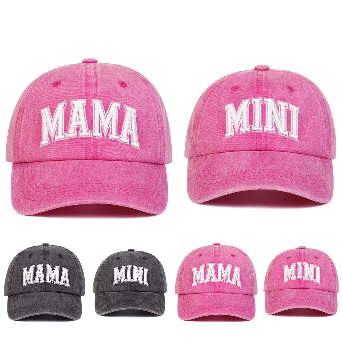 Unisex Eltern-Kind 3D MAMA/MINI Stickerei Waschbare Baseballkappen Frühling und Herbst Outdoor Verstellbare Freizeithüte Sonnenschutzhut