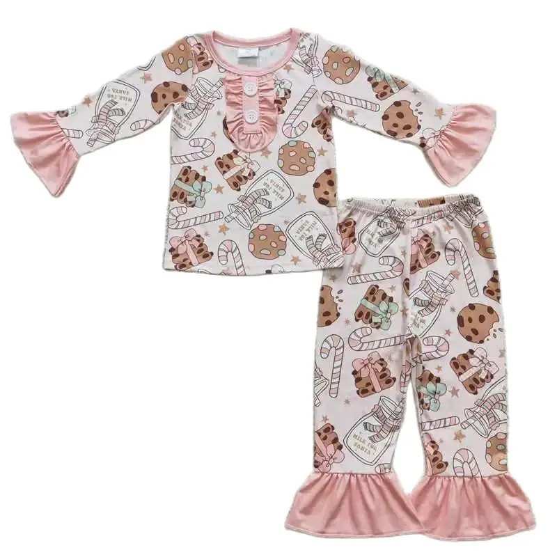 

GLP0727 Kids Girls Autumn Outfit Sets Long Sleeves Top Milk Biscuits Bottle Cane Print With Trousers Children Clothes