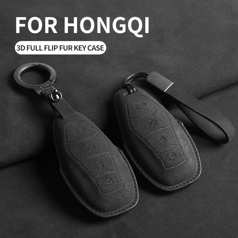 For Hongqi HS5 H5 H6 H9 EH7 HS7 H7 L5 HS3 L9 HQ9 Suede Car Smart Remote Key Case Protection Cover Key Shell Keychain Accessories