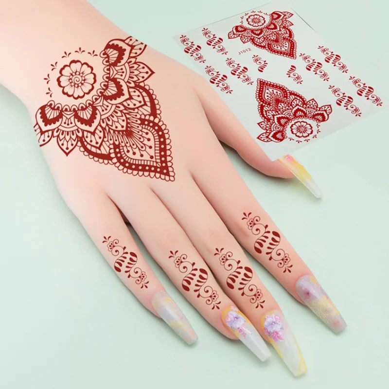 

Hand Red Indian Haina Tattoo Sticker Hand Back Arm Transfer Henna Lace Tattoo Decals Fake Tattoo Paste Tattoo Art Decorations