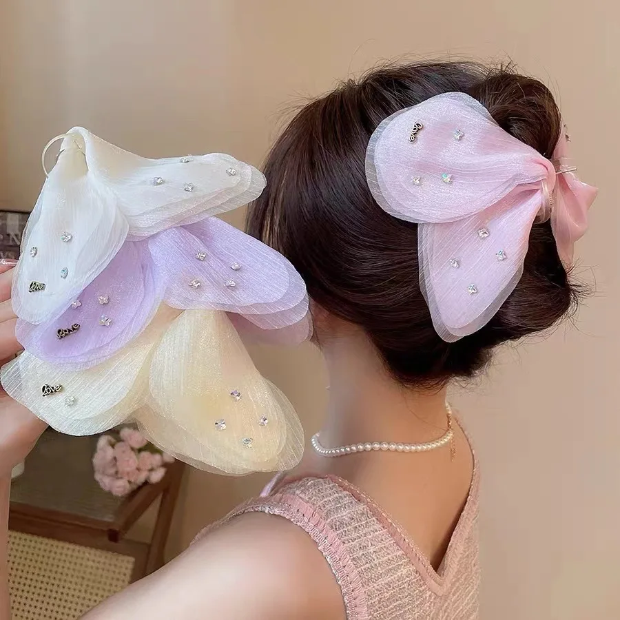 

Tulle butterfly flash diamond large hairpin grab clip women's hair accessories temperament disc hair shark clip headdress