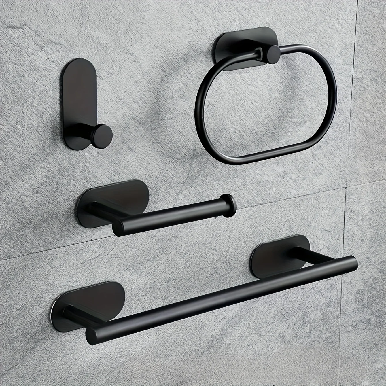 

4pcs/Bathroom Accessories Set - Includes Towel Bar, Ring, Tissue Holder and Hooks for Easy Wall Mounting, Coat Hooks,