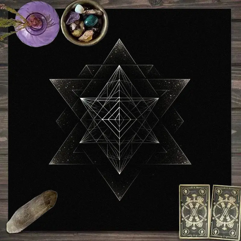 VIKAMA Melkaba Geometric Star Tarot Tablecloth Mystical Divination Altar Cloth Ritual for Spiritual Room Decor Witchy