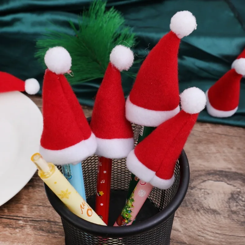 Mini Santa Hats Wine Bottles Cover Non-Woven Fabric Wine Bottles Bag Fork Knife Cutlery Bag New Year Party Dinner Table Decors