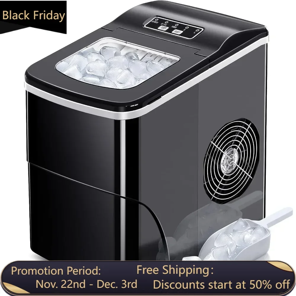 

Ice Makers Countertop with Self-Cleaning, 26.5lbs/24hrs, Portable Ice Machine with 2 Sizes Bullet Ice/Ice Scoop/Basket, for Home