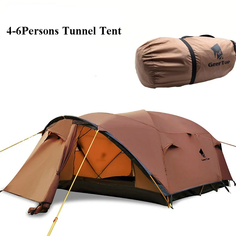 Tunnel Tent 4-6persons Aluminum Pole Double Layer Rainproof Windproof Outdoor Camping Family Hiking Large Space BBQ Equipment