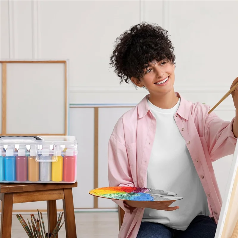 Caixa de armazenamento de tinta AP-3 Pcs para 2 Fl. Tintas acrílicas de oz, organizador de arte artesanal portátil acrílico com alça, 30 garrafas