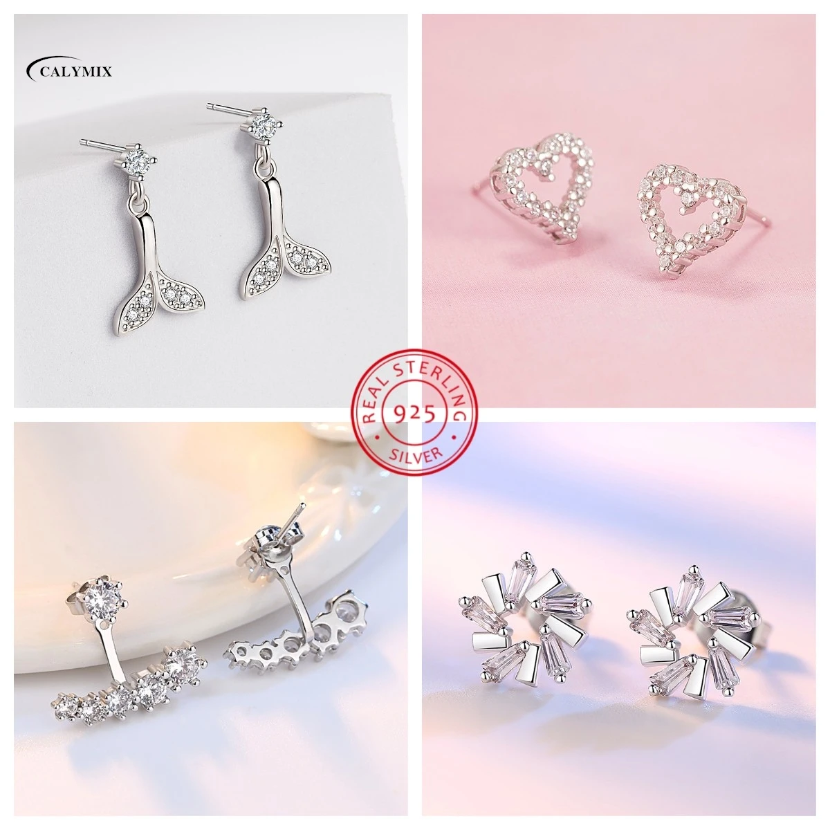 

NEW 925 Sterling Silver Jewelry Women Fashion Cute Tiny Clear Crystal CZ Stud Earrings Gift for Girls Teens Lady