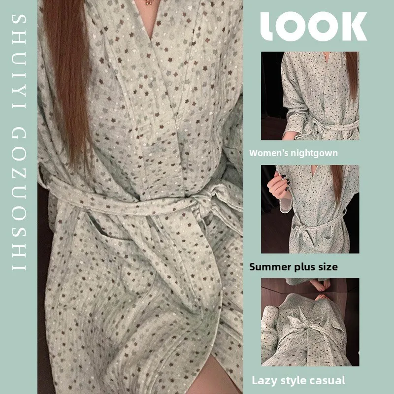 High-End Feeling Women's Robe, Spring and Autumn New Sweet and Cute Girl Nightdress Pajamas, Bathrobe Home Wear for Summer