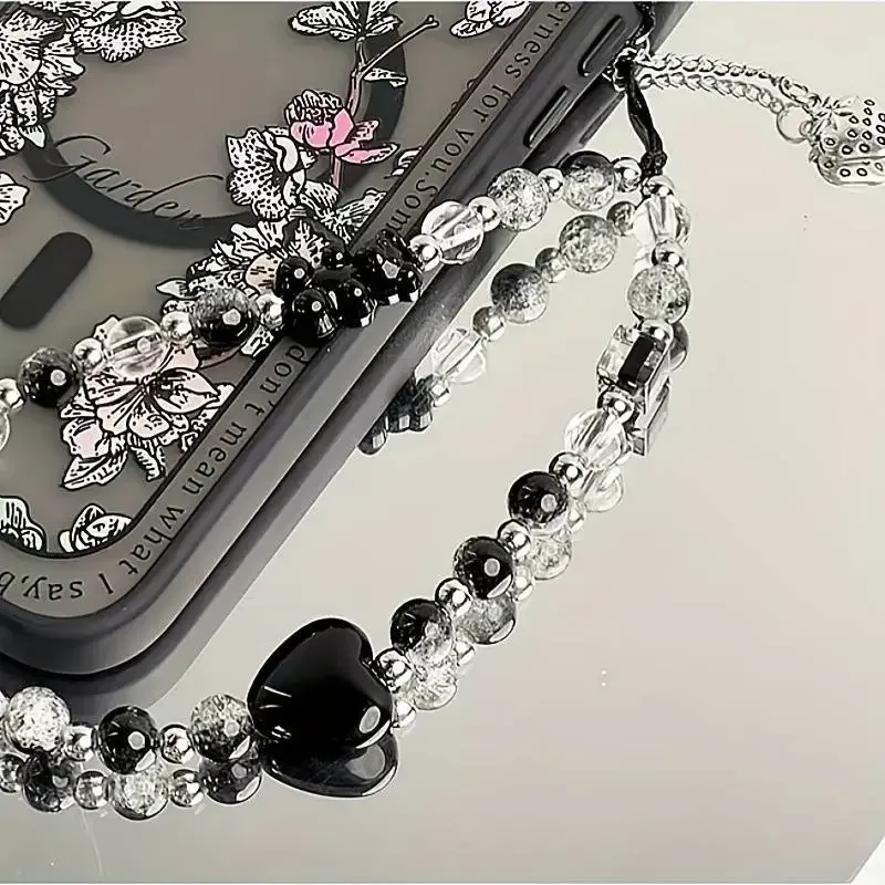Y2K Black Bear Heart Phone Chain, Trendy Pendant for iPhone, Samsung, Universal Accessories, Cute Hanging Rope for Girl, Korean