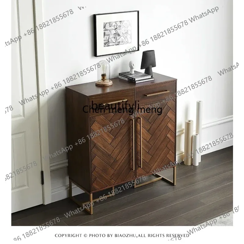 LHY26 ss zq Mild Luxury Retro Nordic Solid Wood Shoe Cabinet Multi-Functional Hall Cabinet Mid-Ancient Double-Door Hallway Locke