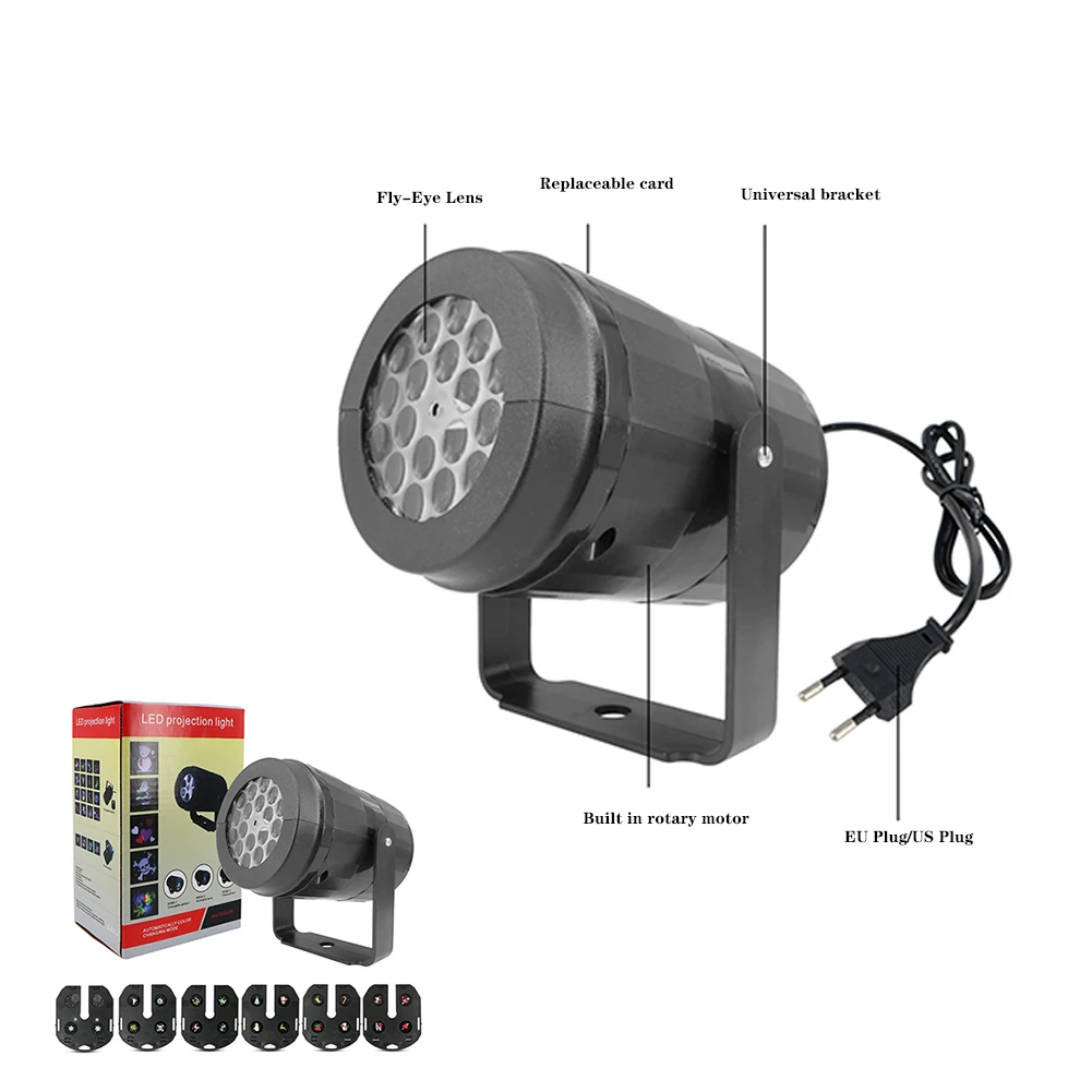 ABS Rotating LED Projection Light, Natal Projector Lights, Projeção Light, impermeável, Paisagem Light Show, Pátio Party Decor, 6 Slides, Xmas