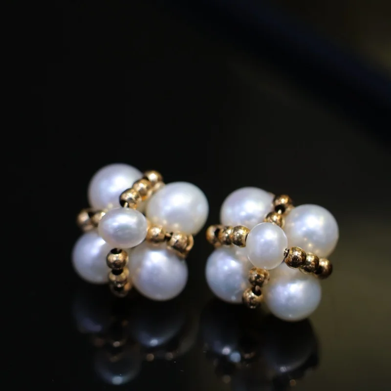 

Маленькие серьги-гвоздики SGARIT с жемчужным цветком, 14-каратное золото, серьги с натуральным пресноводным жемчугом, женские высококачественные роскошные ювелирные изделия из золота K