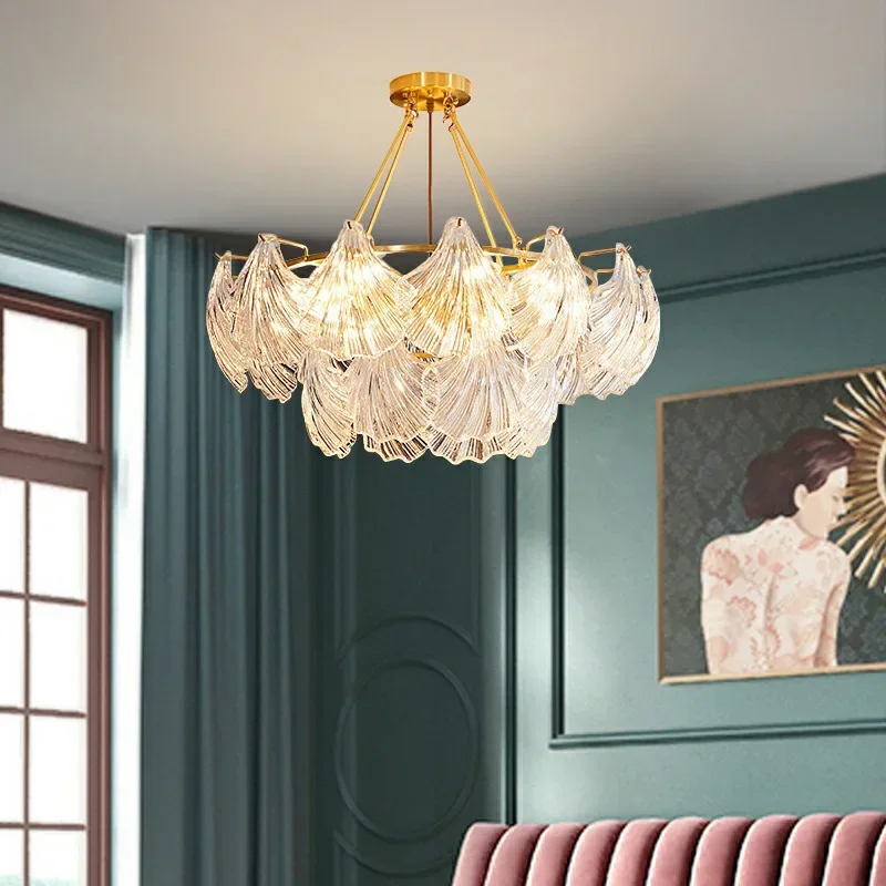 Post-Modern Minimalist Luxury Pendant Light Shell & Crystal Glass Lamp for Master Bedroom & Dining Room