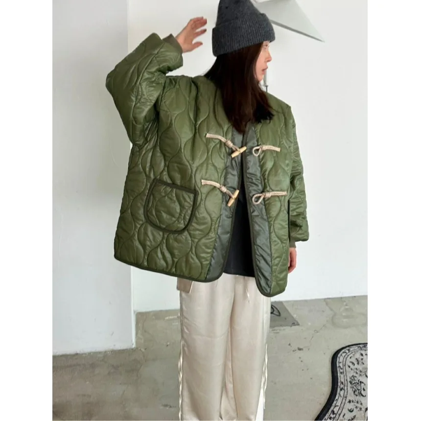 

Korean Sle Cotton Jaet Button up Long Sve High Collar Color Commute Friendly Cotton Coat Fem Outerwear