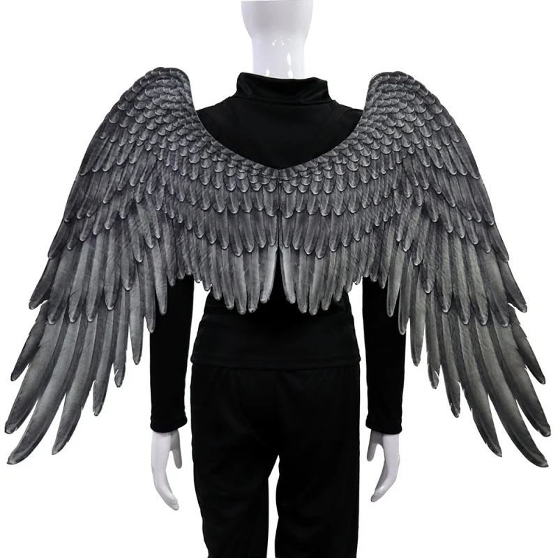 Adult Halloween Black White Feathers 3D Angel Wings Cosplay Costume Mardi Gras Mysterious Play Dress Up Carnival Accessories