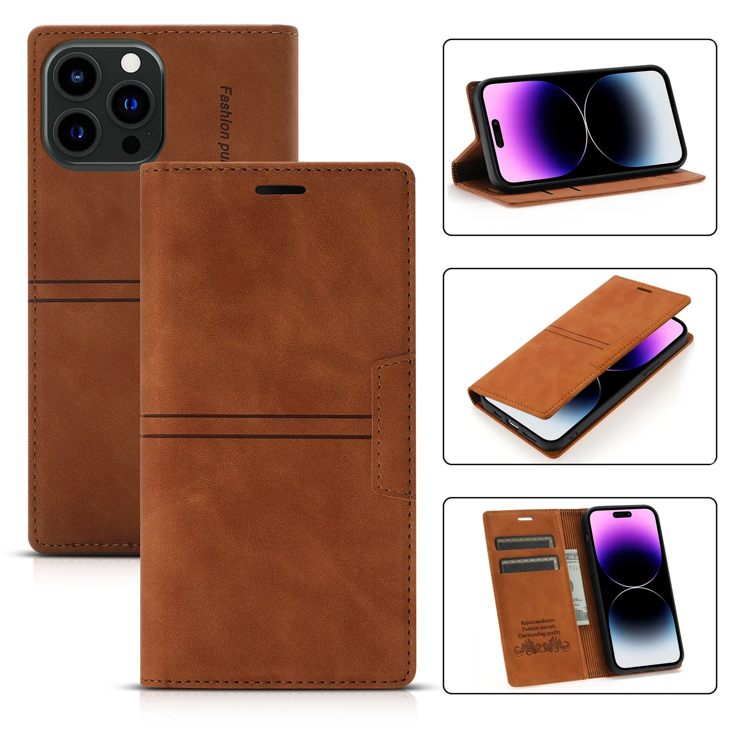 

Retro Leather Phone Case For iPhone 15 Pro Max 14 13 12 11 Pro Max 15 Plus 13 Pro Wallet Card Slots Kickstand Flip Cover