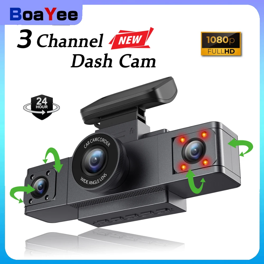 

3-канальный видеорегистратор с тремя объективами и видеорегистратором заднего вида, 24-часовой парковочный монитор, черный ящик, автомобильные аксессуары