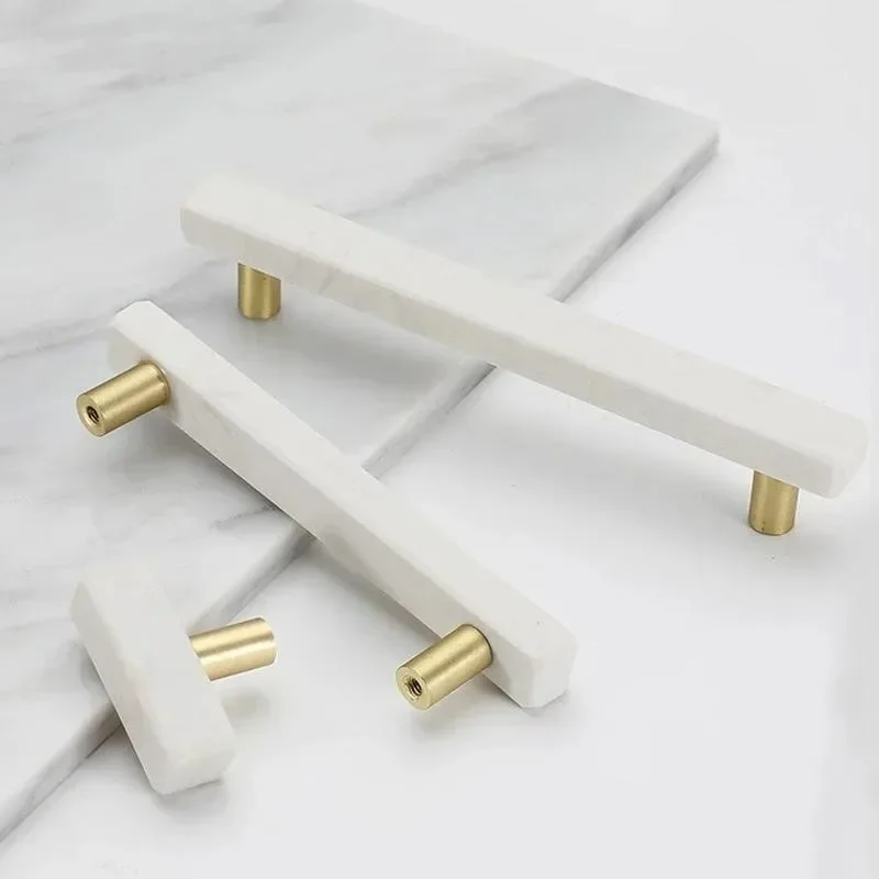 White Ceramic Marble Handles Drawer Cabinet Knob Door Furniture Kitchen Stone Rock Beige Pulls Handle Nordic Style Home Hardware