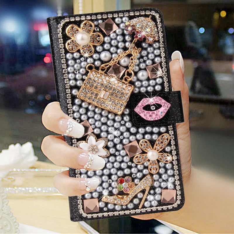 Fashion Full Bling Crystal Diamond Flip Wallet Leather Case Cover For Iphone 17 Air 16 15 14 13 12 11 Mini Pro XS Max Plus