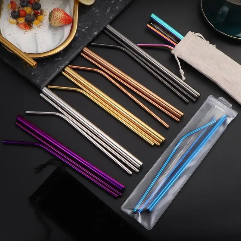 

4 шт., соломинка для питья чая с жемчугом, молоком, широкая изогнутая соломинка из нержавеющей стали с кистью, соломинка для фруктового сока, коктейльная соломинка, аксессуары для бара