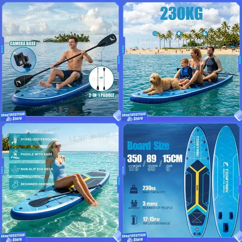 TIDETREK 350*89*15cm 3-Fin System Unisex Inflatable Paddleboard Subs Supboard Beginner-Friendly Ultra Wide ISUP Surfboard sup