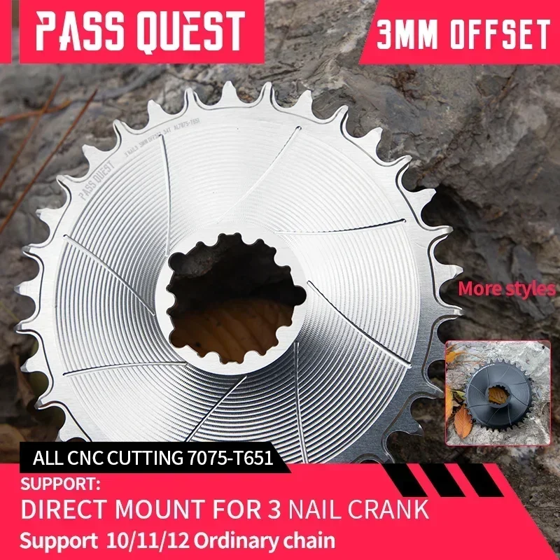 

PASS QUEST-Round Narrow Wide Chainring for GXP, Direct Mount Crank, Gravel Bike, Mountain Bike, 28-38T, 3mm Office AERO