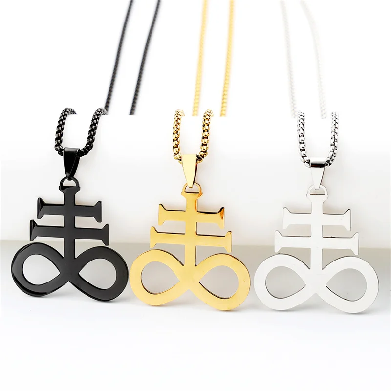 Satan Cross Necklaces Men Women Black Stainless Steel Church of Satan Symbol Pendant Kolye Necklace Jewelry Gargantilla N645S03