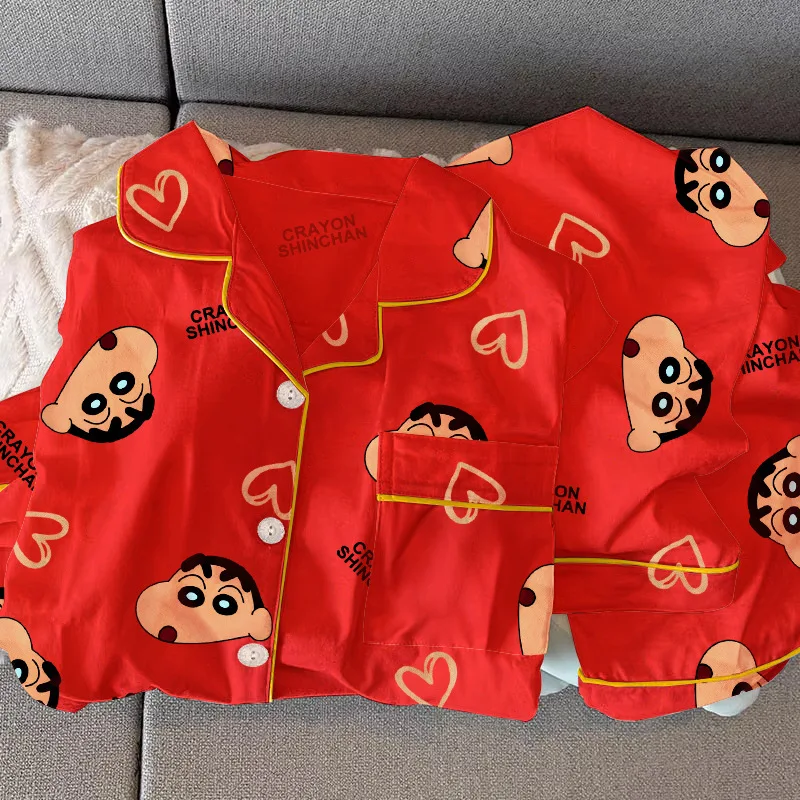 Crayon Shin-Chan Cartoon Pajamas Comfortable Long Sleeved Pants Kawaii Leisure Wear Soft Skin Friendly Holiday Gift for Couples