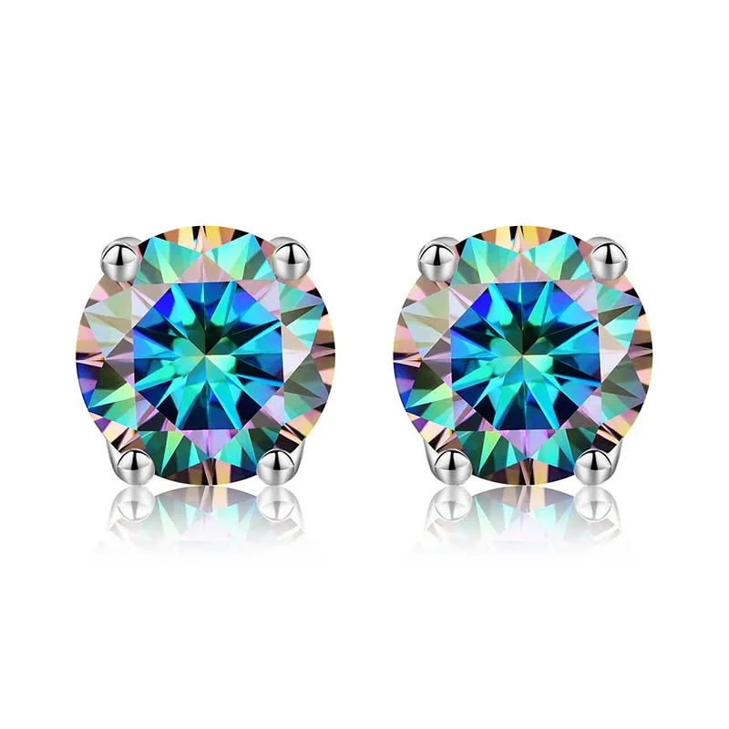 Stylever Real 0.5-2ct D Color Multicolor Moissanite Diamond Stud Earrings for Women 925 Sterling Silver Wedding Luxury Jewelry