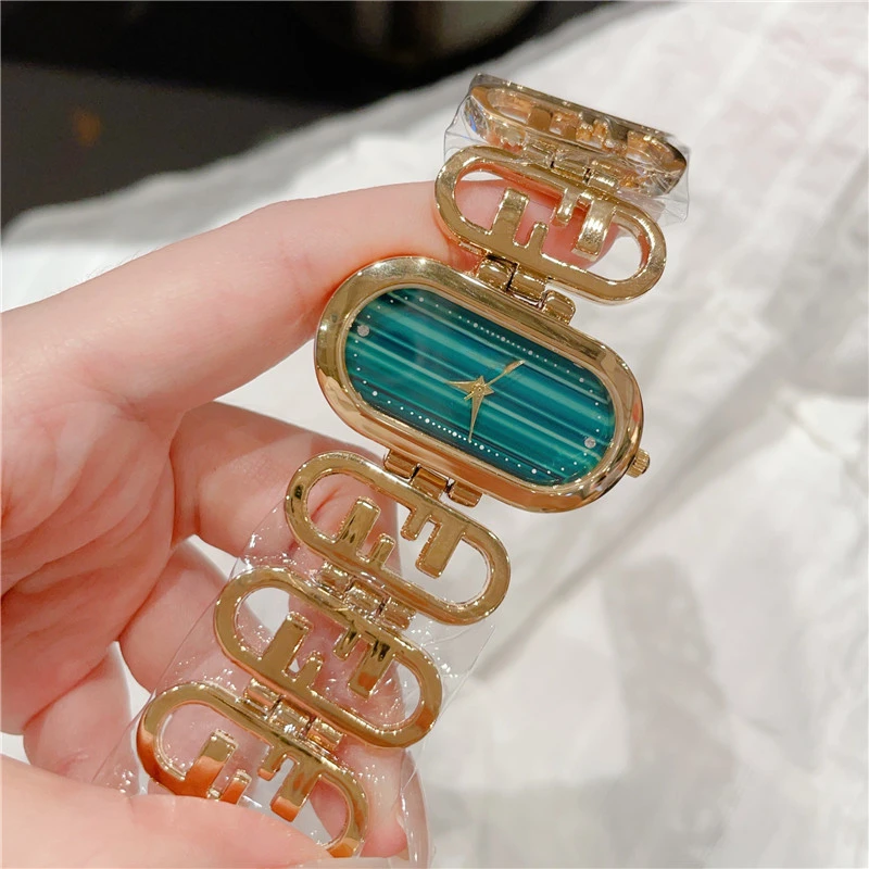 

Женские часы из малахита, маленькие зеленые овальные водонепроницаемые нишевые легкие роскошные часы