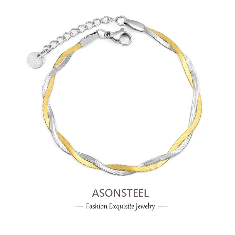 ASONSTEEL تويست سلاسل أساور للنساء الرجال مختلط اللون ثعبان ربط سلسلة سوار الفولاذ المقاوم للصدأ المعصم اليدوية مجوهرات هدايا